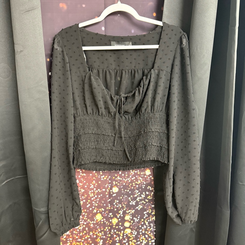 MINKPINK Black Swiss Dot Babydoll Blouse size medium